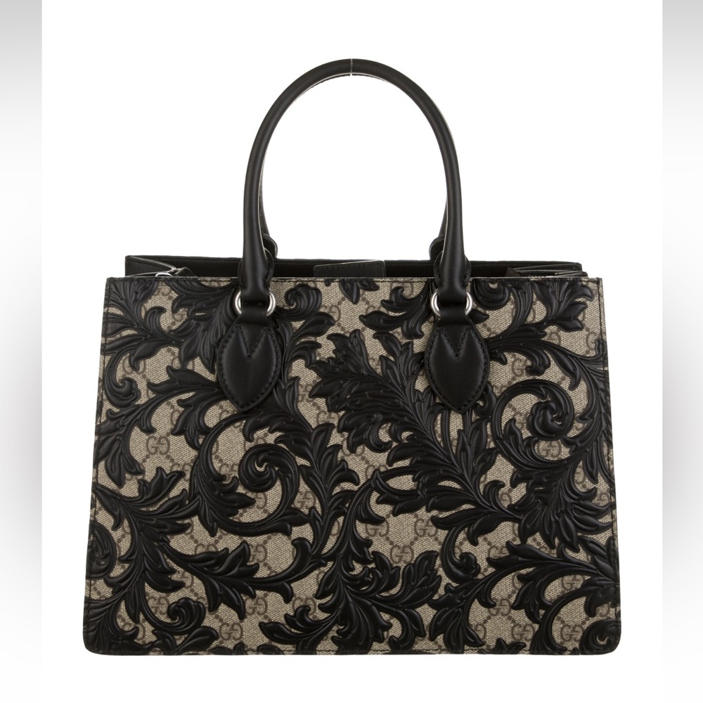 Gucci Arabesque Black GG Supreme Tote Handbag